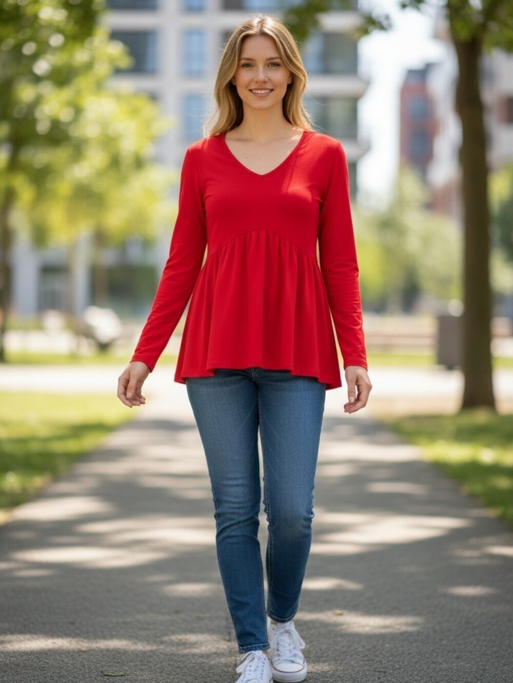 Covington Red V-Neck Women’s Peplum Top